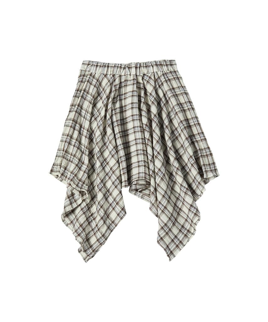 Comoni Nose W Layered Check Skirt [Beige]