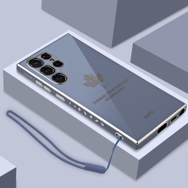 Electroplated Maple Leaf Soft Phone Case For Samsung S23 Ultra S20 S21 S22 S23 Plus S20 FE S21 FE Note 20 Ultra Silicone Lens Protection Cover