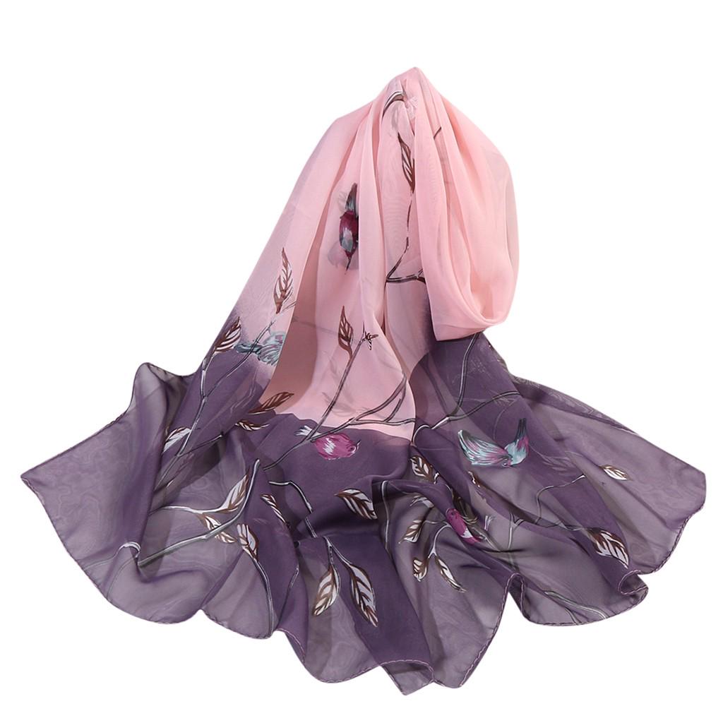 160*50cm Women Flower Print Long Soft Wrap Scarf Simulation Silk Shawl Scarves