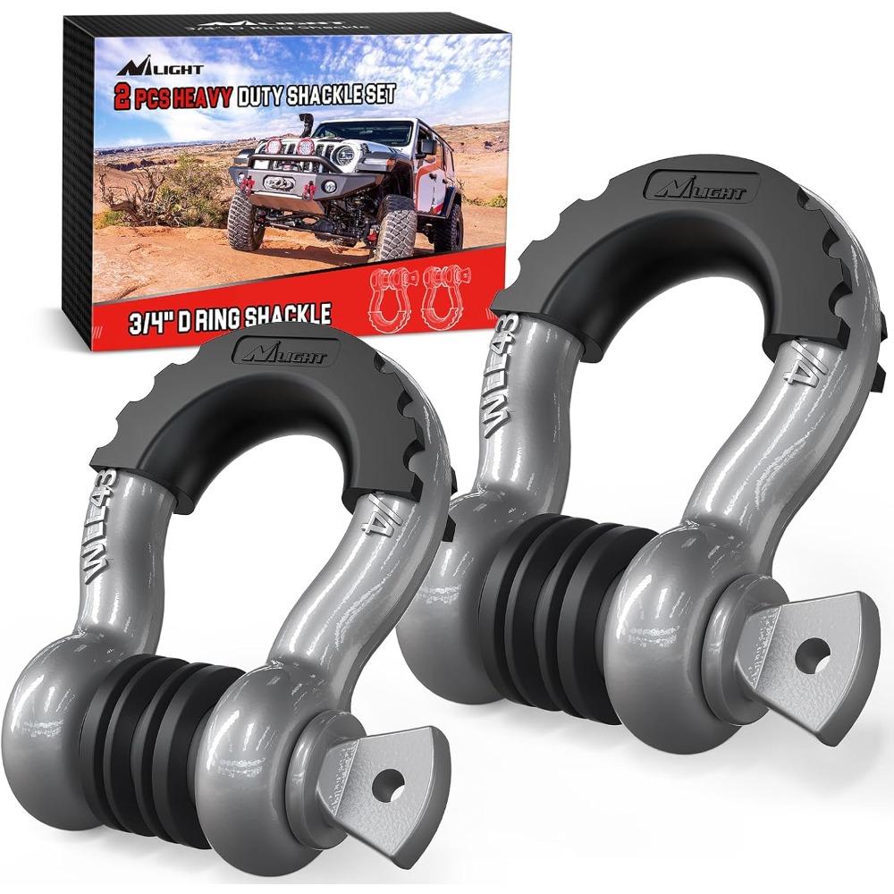 Nilight 2pcs 3/4" D-Ring Shackle with 7/8" Screw Pin Break Strength, Heavy Duty Off Road Recovery Shackle with Isolators Washers