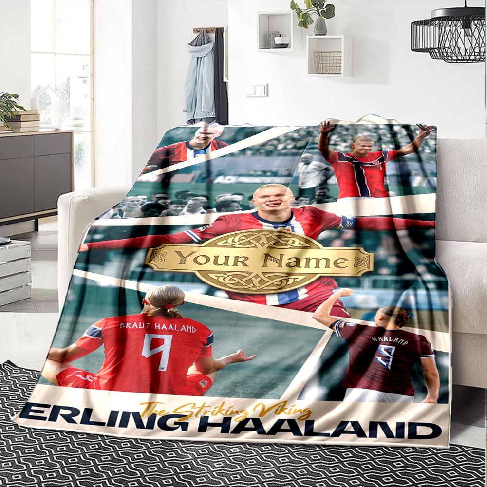 Haaland (77) Customize Your Name Blanket Gift Personalized Blanket Comfortable for Couch Home Decor Nap Bed Four Seasons Multipurpose