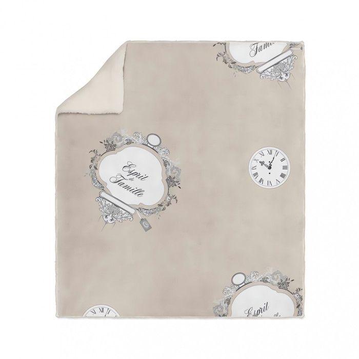 Printed Sherpa Fleece Blanket 110x170 Cm ESPRIT DE FAMILLE Taupe, by Soleil D'ocre