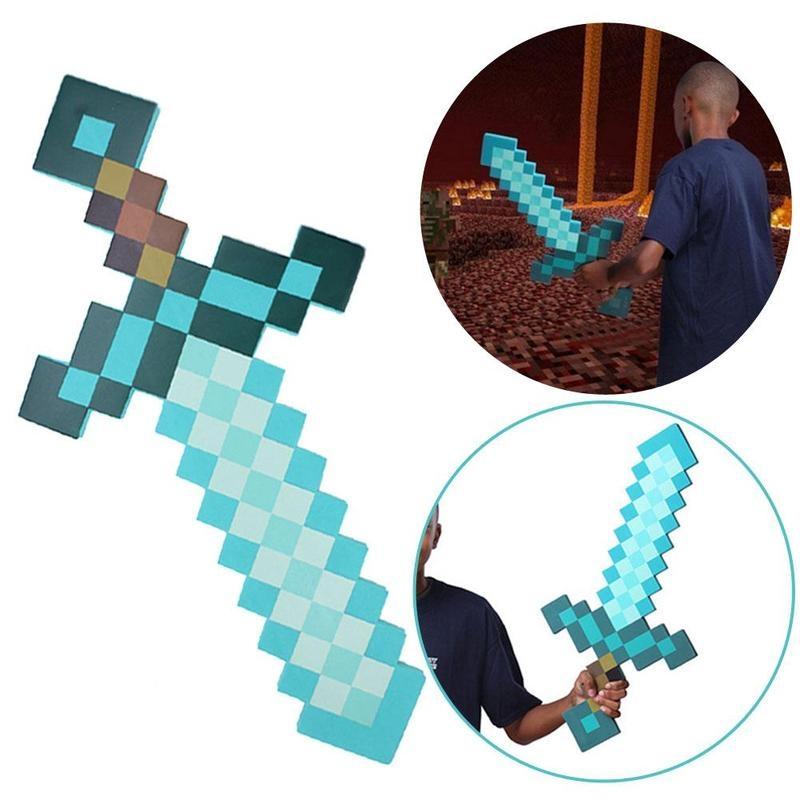 Mine Craft Sky Blue Role Play Prop Diamond EVA Foam Sword & Pickaxe Toy