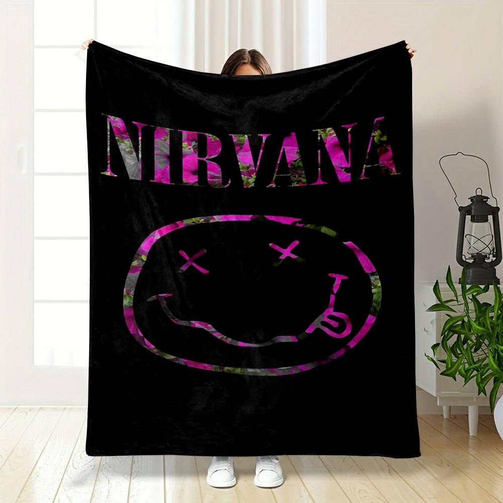 Nirvana Smile Face Design printed Flannel blanket for bedroom, living room, sofa, and nap