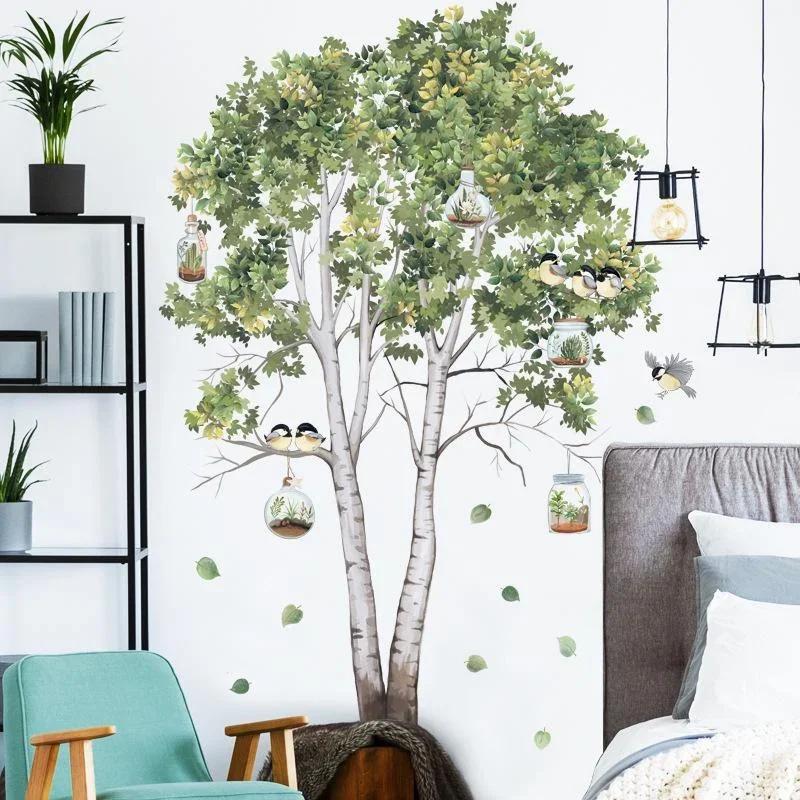 Large Tree Wall Stickers Living Room Decoration Bedroom Home Decor Removable Fresh Plants Wall Decals Room Decorative Wallpapers