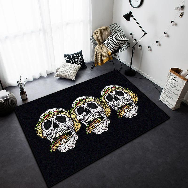 Black White Skull Style Carpet for Living Room Home Decoration Bedroom Bedside Fluffy Soft Rug Lounge Coffee Tables Non-slip Mat