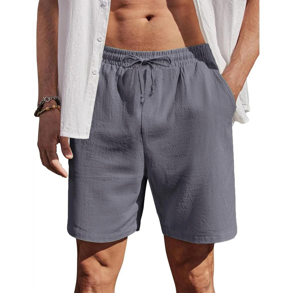 Мужские шорты из хлопка и льна в пляжном стиле, легкие, дышащие, повседневные, шорты для отпуска, Гавайи, свободный крой, удобные шорты