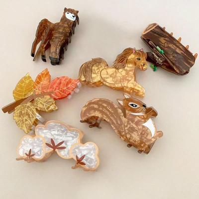 1 шт. Коричневая осенняя серия с животными Захват для волос Акриловый зажим Сладкая заколка для волос сзади Супер милая заколка Зажим-акула