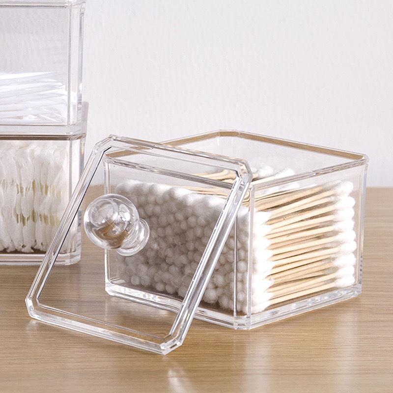 Acrylic Stackable Storage Box Dustproof Makeup Cotton Pads Cotton Swabs Dispenser Desktop Cosmetic Jewelry Cases Organizer