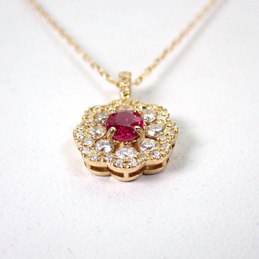 [New] K18 Ruby Diamond Pendant Necklace [i2-6]