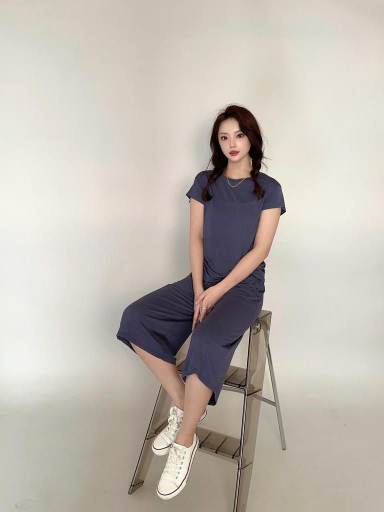 Женский повседневный комплект больших размеров из модала с коротким рукавом - Корейский стиль, брюки с широкими штанинами, двухпредметная домашняя одежда