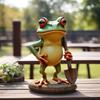 Garden Frog Ornament Resin Weatherproof Frog Figurine Cartoon Frog Statue Planter Decoration Frog Statue for Flower Pot