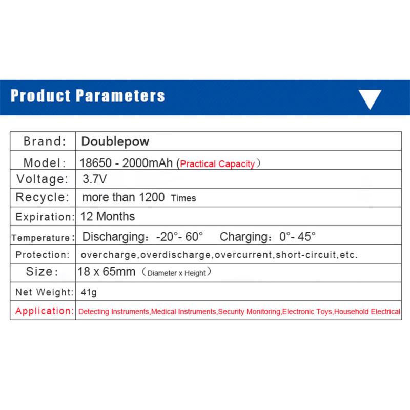 Doublepow 2 шт. 18650 3,7 В литий-ионная аккумуляторная батарея большой емкости для фонарика