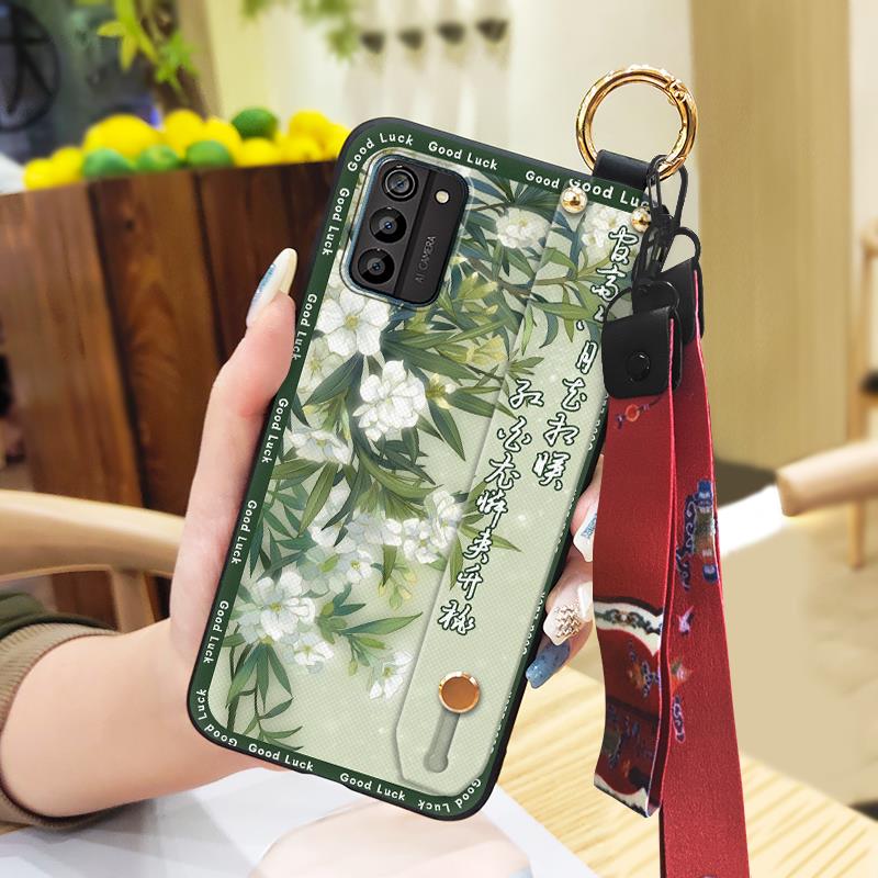 Chinese style Silicone Phone Case For Nokia G100 Wrist Strap Protective For Mom Shockproof Kickstand Back Cover Ring