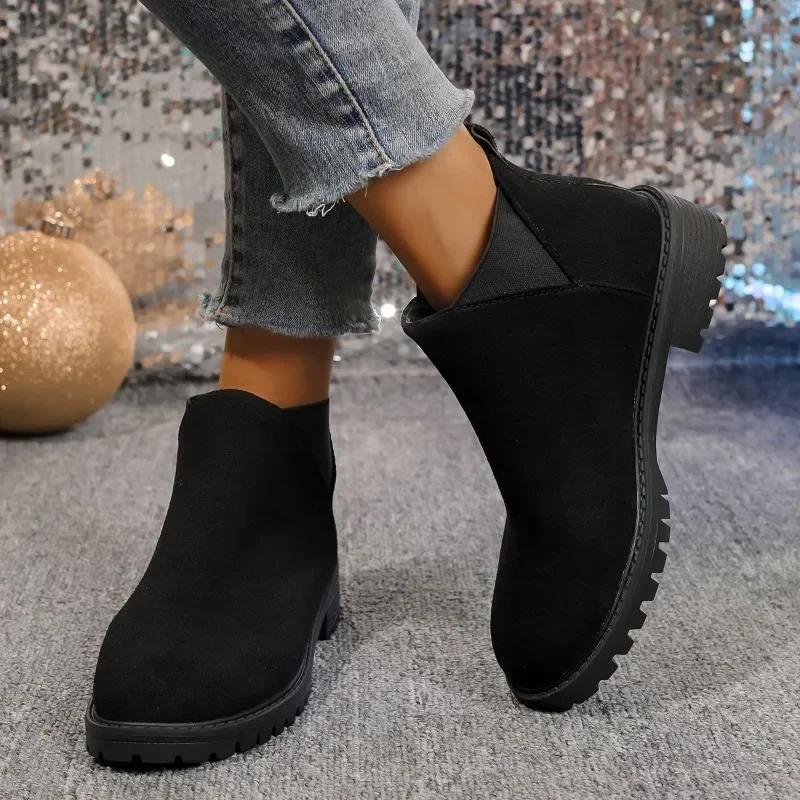 2024 Новые модные универсальные женские ботинки однотонные зимние на низком каблуке удобные женские туфли на низком каблуке Zapatos De Mujer