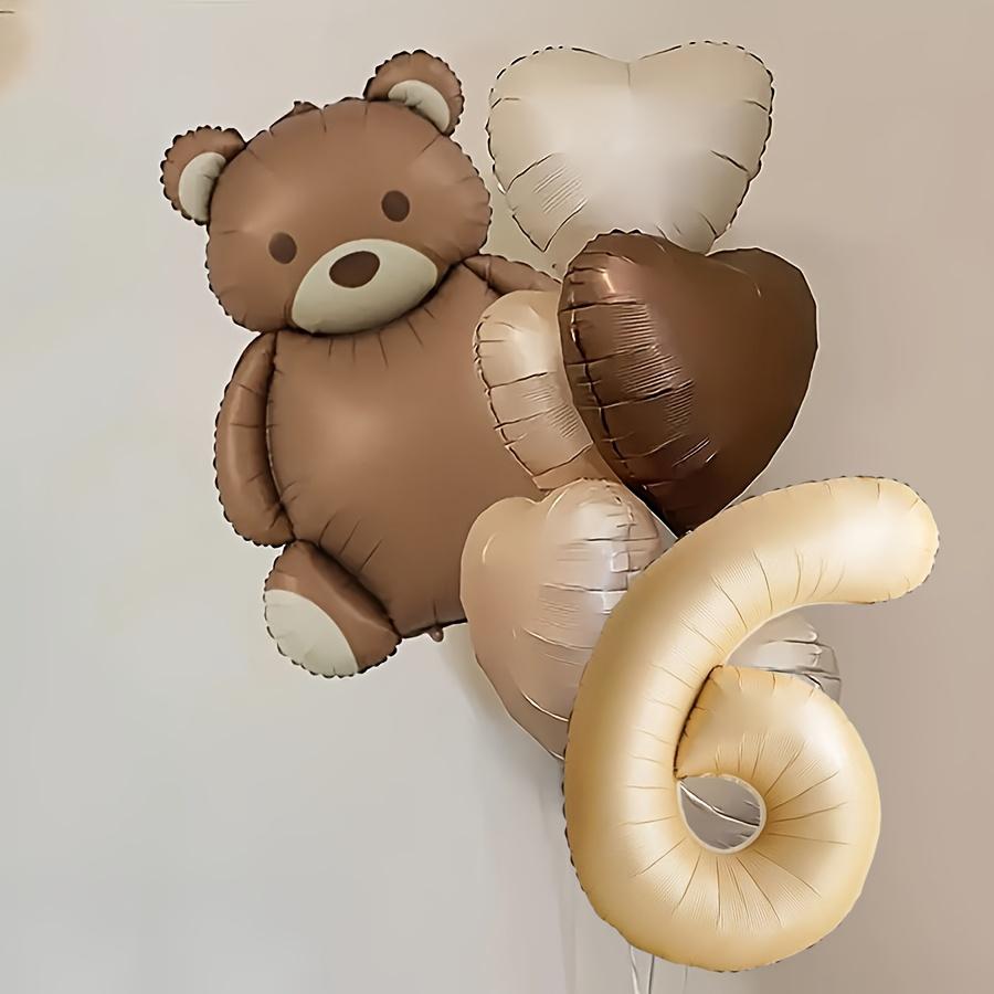 8Pcs Matte Frosted Brown Bear Aluminum Film Balloons Retro Caramel Cream White Love Balloons Birthday Party Festival Celebration