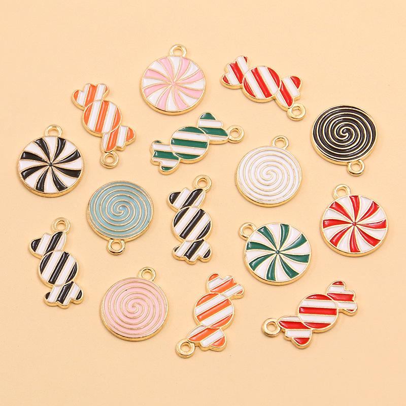 KC Gold Christmas Festival Lollipop Pendant Charms: 3 Styles Colorful DIY Jewelry Accessories