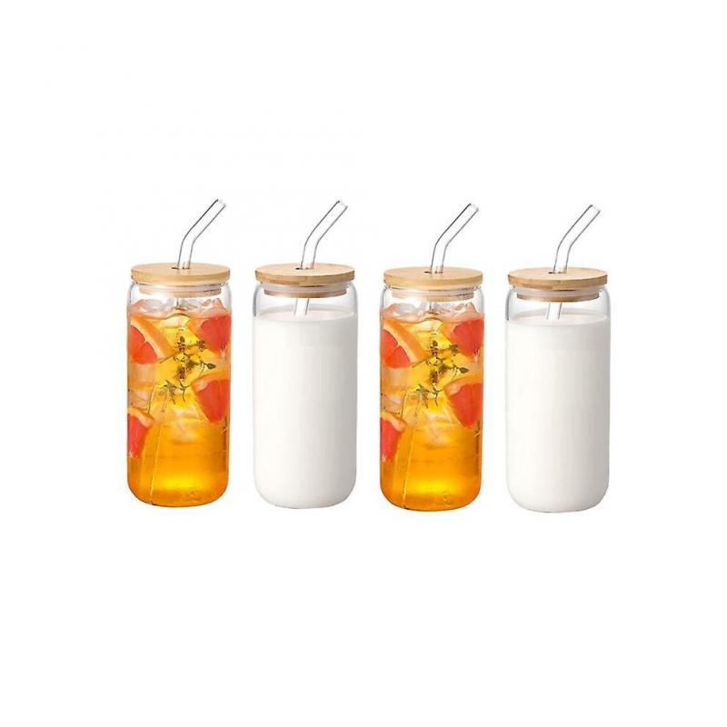 4-piece set of transparent frosted sublimation blank glass mason jars beer mugs with bamboo lids, 600ml