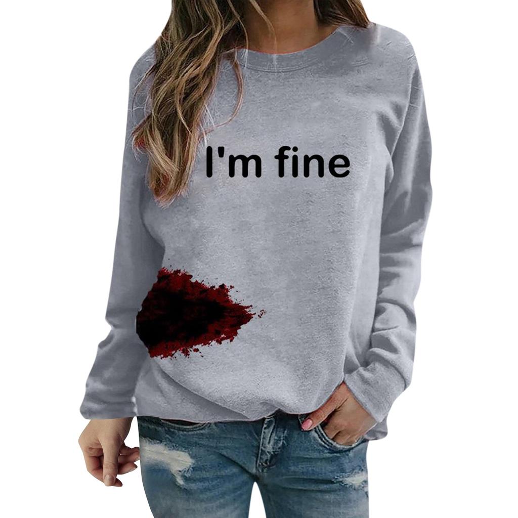 Женская толстовка с круглым вырезом и узором «кровь» с длинными рукавами I'm Fine, легкие толстовки с капюшоном для женщин, женская мода на молнии