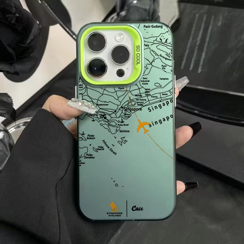 Чехол для телефона iPhone 16 15 14 13 12 11 Pro Max 7 8 Plus XS XR X с дизайном в виде маршрута самолета, гальванизированный серебристый