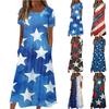 Женское летнее повседневное модное платье с коротким рукавом и карманом на День независимости с коротким рукавом