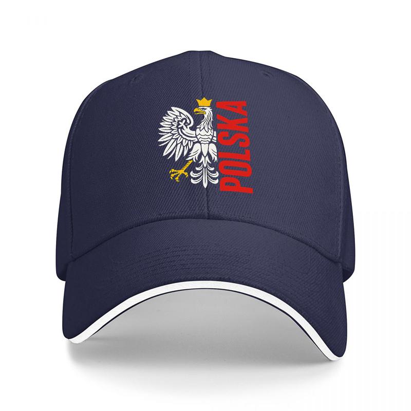 POLSKA EAGLE LOGO BLACK BASEBALL CAP WITH RED TEXT AND WHITE TRIM DESIGN FOR Unisex AND Women