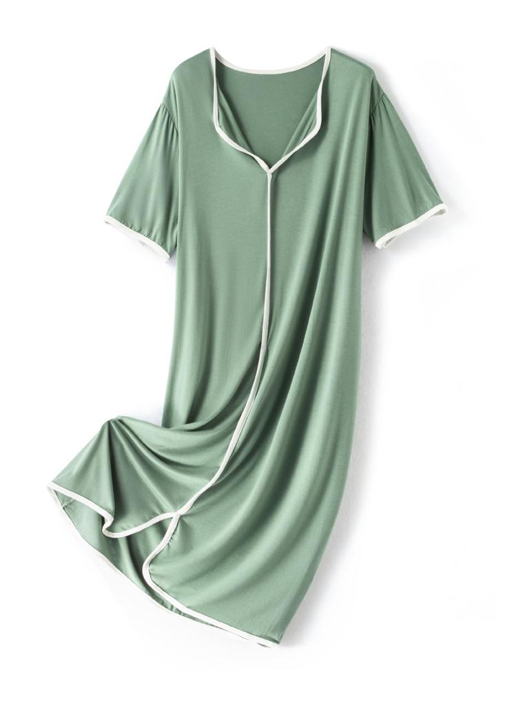 Женское модальное летнее платье - С коротким рукавом, Однотонное, Свободного кроя, Универсальное для дома или улицы