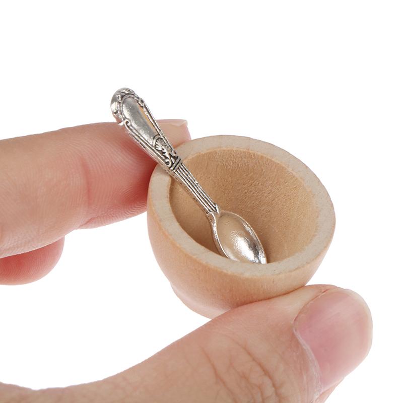 4Pcs/Set Dollhouse Miniature Furniture Small Wooden Bowl Spoon Model Diy