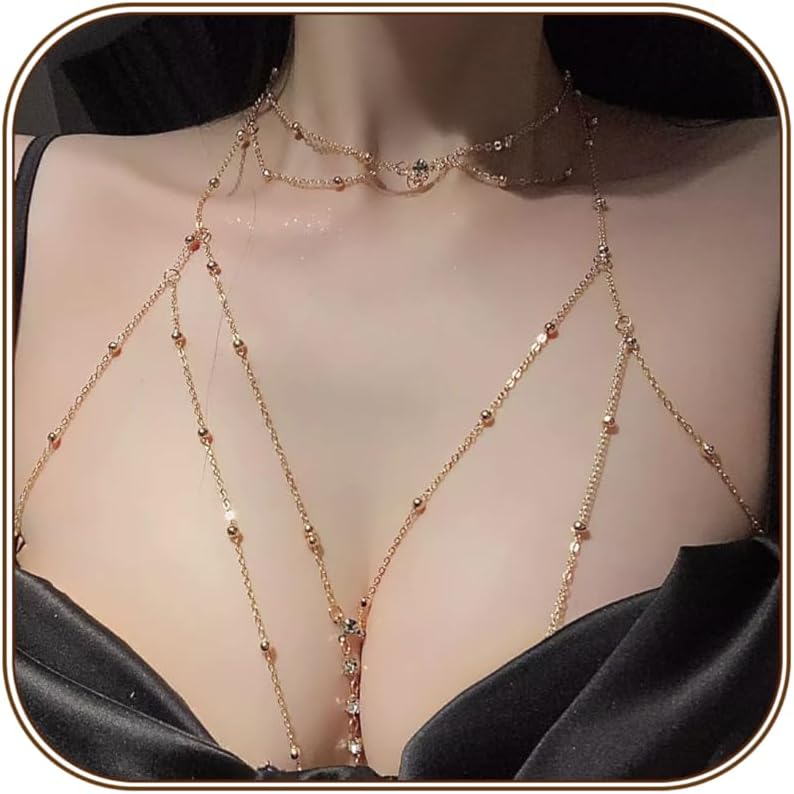 Body Chain Jewelry for Women, Layered Waist Chain for Bikinis | Sexy Body Jewelry, Adjustable Fit, Chest Belly Chain, Gold & Silver Options, Beach
