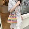 Летняя радужная полосатая плетеная сумка женская новая портативная универсальная сумка-мессенджер на плечо сумка-ведро