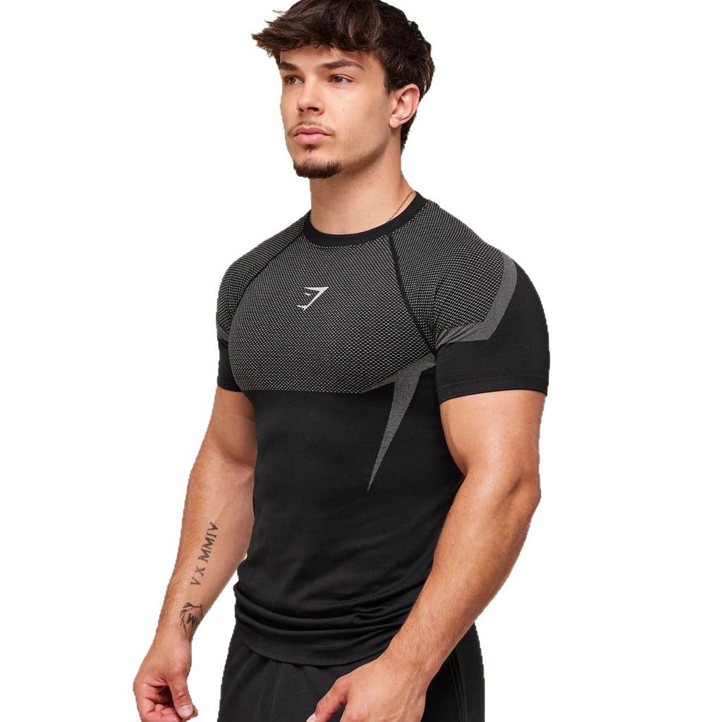 Мужская дышащая компрессионная футболка GYMSHARK с коротким рукавом, для тренировок, быстросохнущая