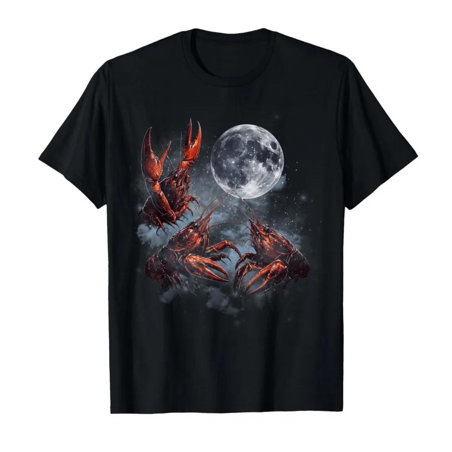 Vintage Three Crawfish Moon Galaxy Space Retro Animal Tshirt For Men Women 100 Cotton T Shirts Short Sleeve Tops 04243