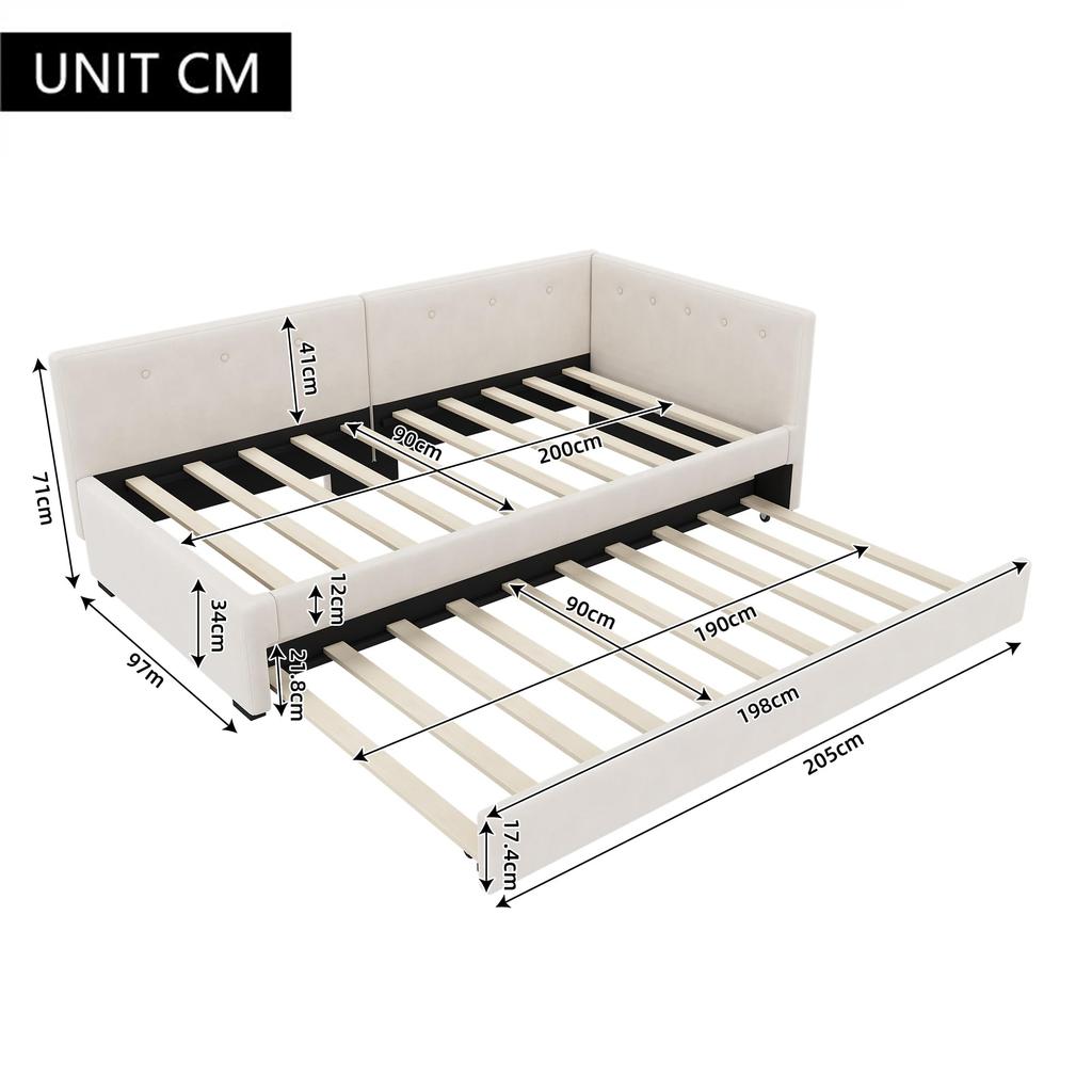 Schlafsofa Polsterbett 90 x 200 cm, Ausziehbares Bettsofa, Ausziehbett mit Rollen, Samt minimalistisches Styling,Ohne Matratze