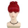 Synthetic Hair Red Updo Wig with Bangs and Bun Short Curly Wigs for Women Girls Halloween Costume Party Cosplay Heat Resistant