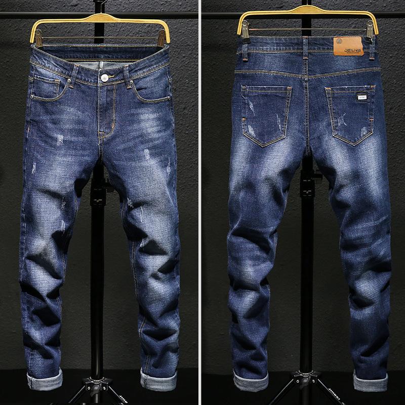 Men's Jeans Casual Men's Trousers Elastic Slim Straight Trousers