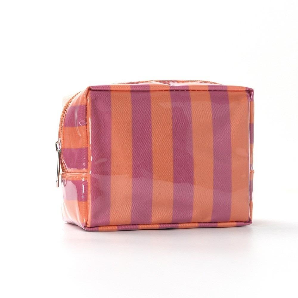 Portable PVC Striped Makeup Bag Mini Cosmetic Pouch Cute Toiletry Bag Daily Use