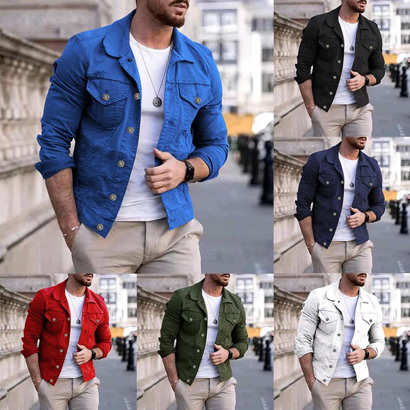 Men S European American Fashion Slim Fit Work Jacket With Pockets Buttons