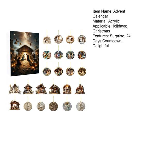 Nativity Advent Calendar 2025 24 Days Christmas Countdown Calendar with 24 Nativity Scene Ornaments Christian Religious Gifts for Family Friends