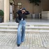 Женские джинсы с низкой талией и широкими штанинами Без пояса А-силуэта Свободные джинсовые брюки Подходят для миниатюрных Две длины Джинсовые брюки Зимние Корейская уличная одежда Брюки