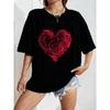 White Oversized T Shirt With Fingerprint Heart Print For Casual Wear