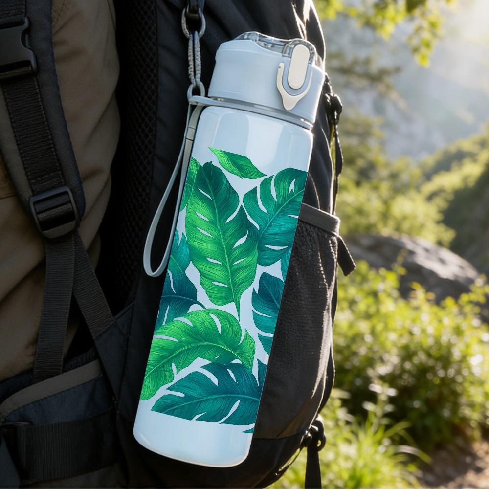 1PC Tropical Monstera Leaf 750ml Color Plastic Sports Water Bottle Leakproof Flip Straw Lid Suitable for Sports Office Home Use