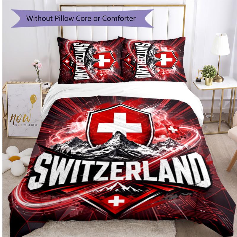 Switzerland football Printed Bedding 3 Piece Set Cozy Breathable Bed Cover Set as Housewarming Holiday Gift