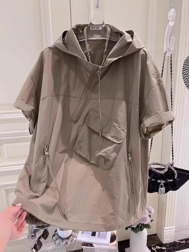 2024 Мужская модная свободная летняя футболка с коротким рукавом и капюшоном – Трендовый стиль Гонконга