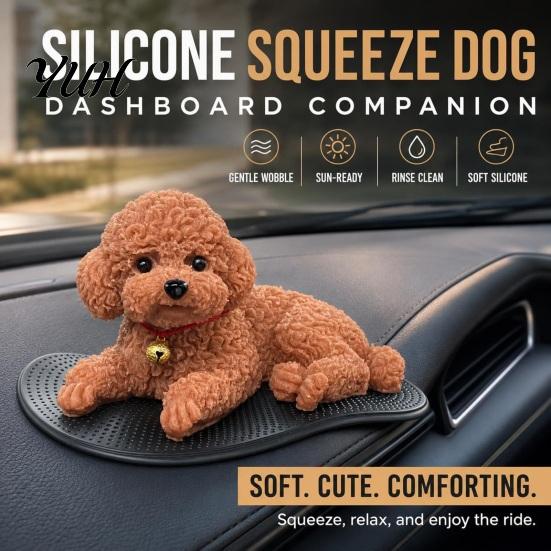 Puppy Squeeze Toy with Anti-slip Mat Dog Stress Relief for Car Dashboard Decor, Mat, Soft Animal Anti-Anxiety Senosry Shape Calming Toys