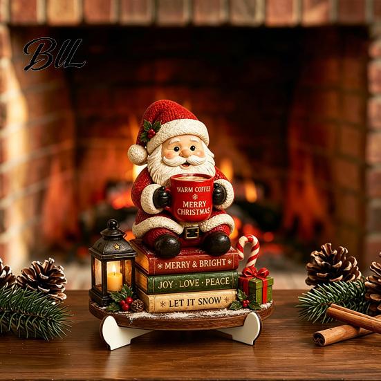 Xmas Home Ornament Christmas Wooden Table Sign, 2D Flat Santa Claus/Snowman Reading Desktop Festival Atmosphere Decor with Stand, Holiday Tabletop
