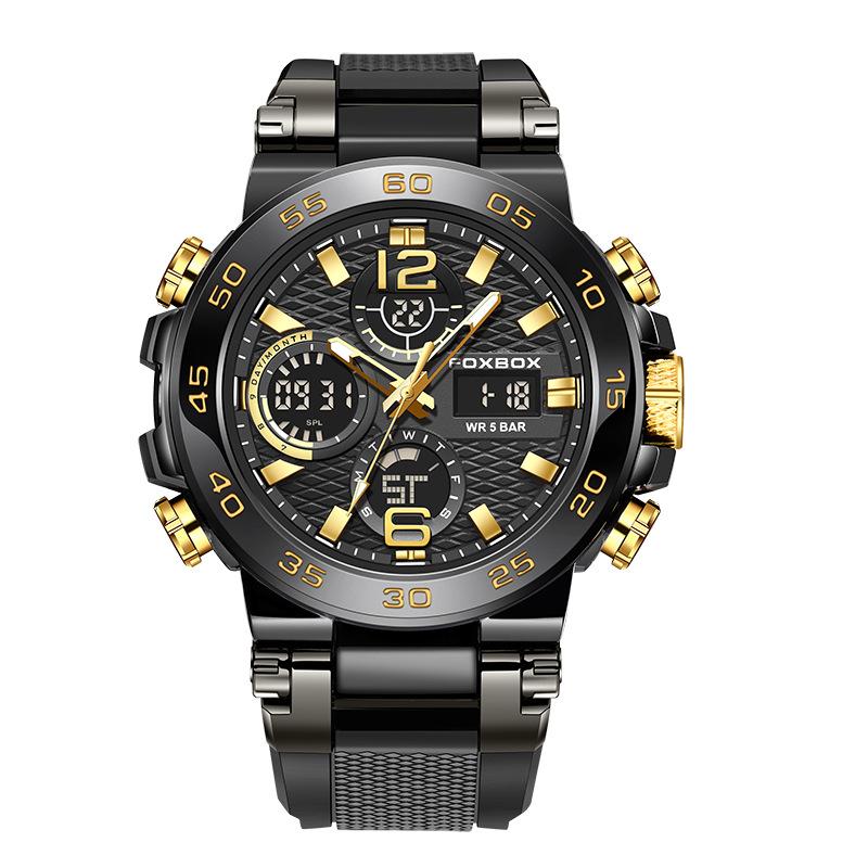 FOXBOX New Multifunctional Sports Watch Waterproof Luminous Dual Display Electronic Watch Fashion for Men Women Black