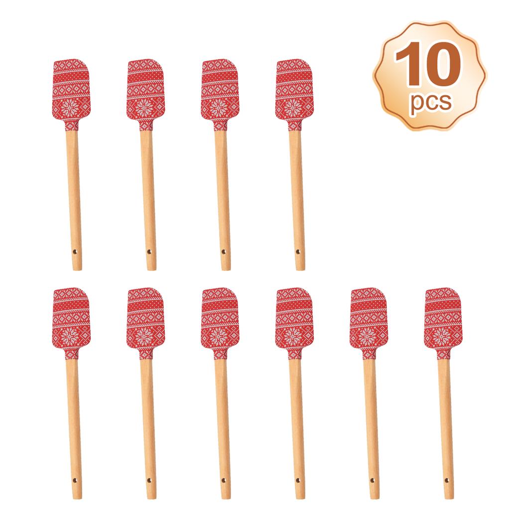 Набор из 10 симпатичных силиконовых лопаток для выпечки Leeseph, лопатка для украшения торта с деревянной ручкой, для выпечки на кухне и Рождества