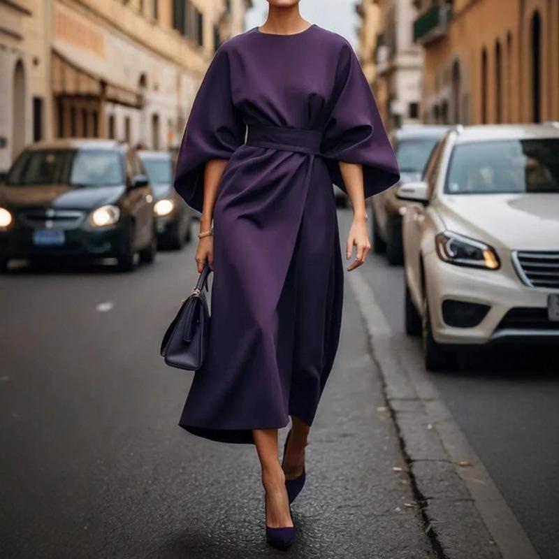 Женское модное элегантное платье с завышенной талией, повседневное платье с рукавами «летучая мышь»