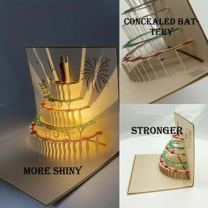 Birthday card with 3D light music pop-up cake creative greeting card gift message CARDS for happy birthday party