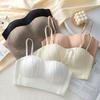 Women's Thin Style Fixed Bra Pad Camisole Bra Adjustable Tube Top Bandeau Underwear with Ruffles Sweet Princess Style